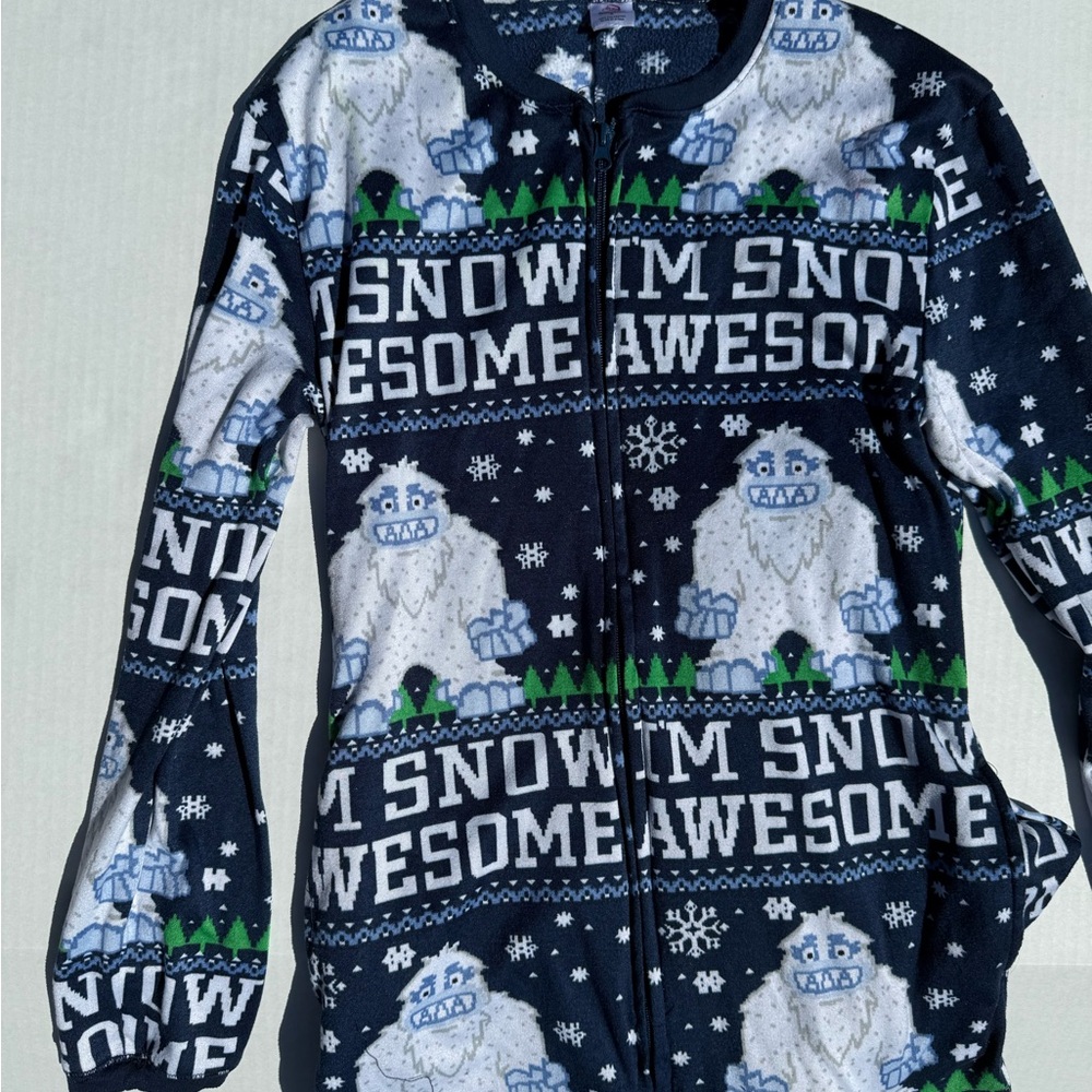 Dec. 25th Blue and White Winter-Themed Onesie with Snowman Design